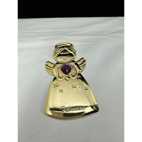VTG Gloria Duchin 2000 Christmas Ornament February Birthstone Angel Gold Tone - Picture 4 of 6